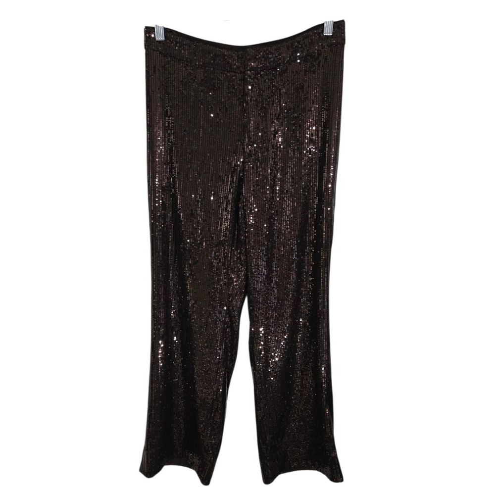 Banana Republic Sequin Wide Leg Pants Brown Petite 8 Holiday Evening Glam